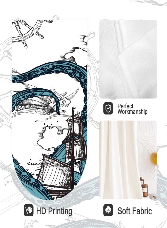 Coxila Octopus Kitchen Window Curtains 27.5 x 39 Inch Small Short Mini Cafe Rod Pocket Nautical Coastal Ocean Cool Kraken Gothic Living Bedroom Room Home Treatment Set of 2 Curtain Panels Drapes Tiers - Image 2